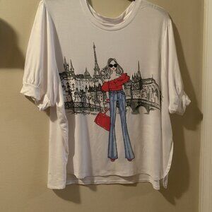 Blue jeans in Paris blouse